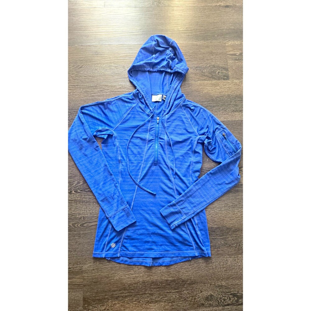 Athleta 1/4-Zip Hooded Pullover Hoodie – Women's Small – Blue Stretch Jersey